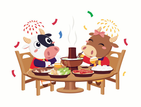 牛年卡通設(shè)計(jì)之年夜飯