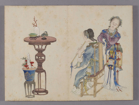 喻蘭仕女清娛圖吹簫