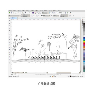 廣場(chǎng)舞cdr透視圖