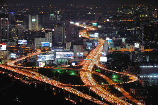 泰国曼谷堵车城市建筑风光夜景