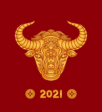 2021年金色牛头图案