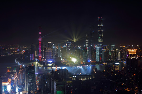 上海黄浦江光影秀城市风光夜景