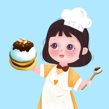 廚師女孩插畫