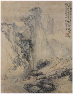 黃慎江河大山染墨圖