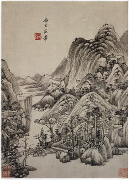 王鑒群山枝葉圖
