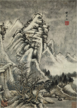 王鑒懸崖雪松圖