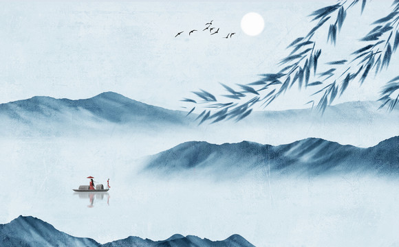 藍色山水畫