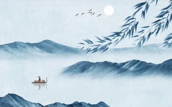 藍(lán)色山水畫