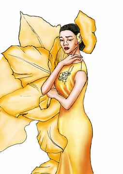 手繪旗袍女