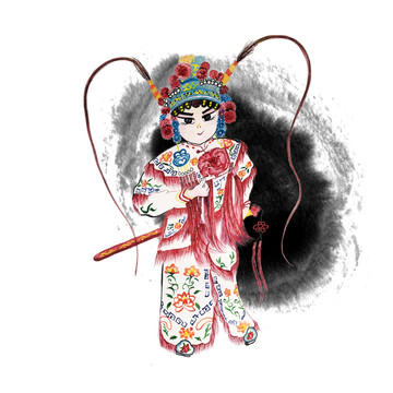 手繪水彩戲曲武生將軍
