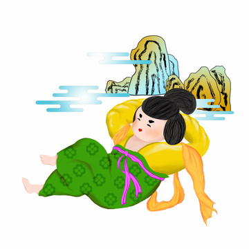 原創(chuàng)繪畫唐氏唐仕女圖瑜伽俯臥撐