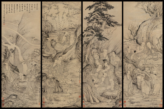  石濤羅漢圖軸四條屏