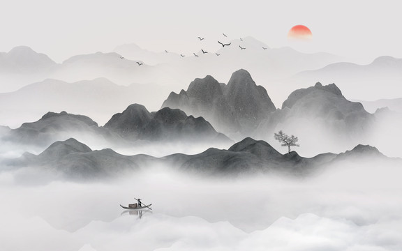 中式水墨山水畫
