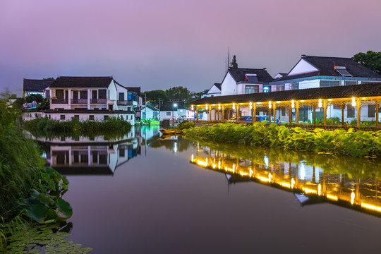 苏州甪直古镇夜景夜色