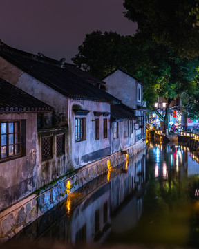 苏州甪直古镇夜景夜色