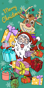 圣诞节圣诞老人驯鹿礼物海报
