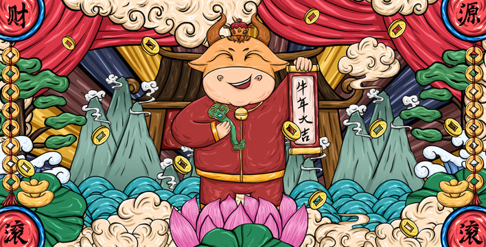牛年國潮插畫包裝禮盒