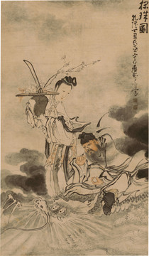 黃慎探珠圖