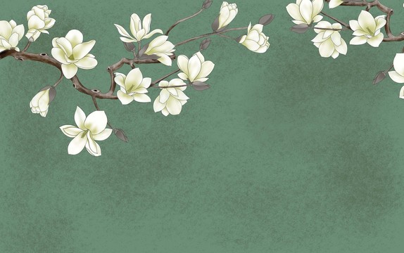 中式玉蘭花壁畫