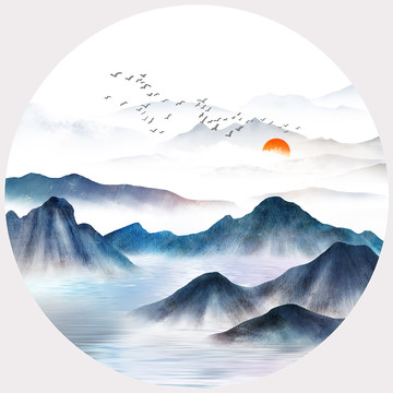 圓形山水無框畫