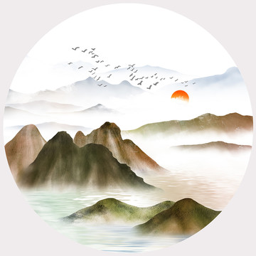 圓形山水無(wú)框畫(huà)