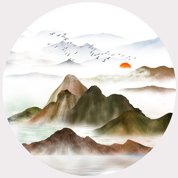 圓形山水無(wú)框畫(huà)