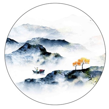 抽象圓形山水