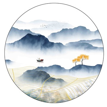 意境金線圓形山水