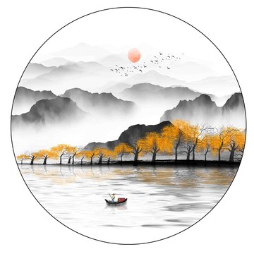 中式圆形山水画