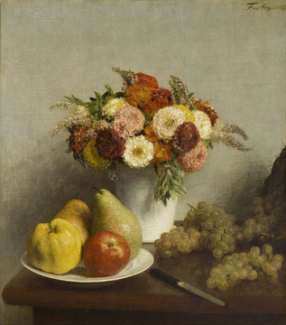 亨利·方丹·拉图尔梨子葡萄花朵油画