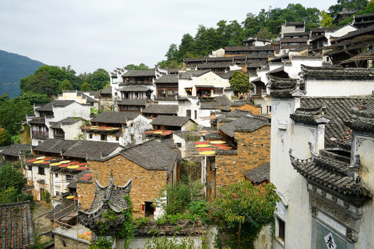 婺源篁岭古村的徽派建筑晒秋人家