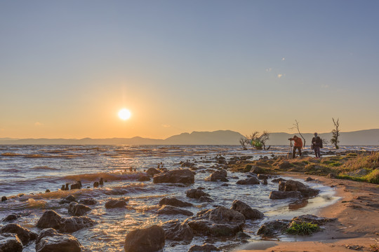 昆明滇池湿地公园夕阳日落