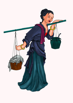 彩繪挑貨女人