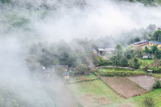 山村晨雾