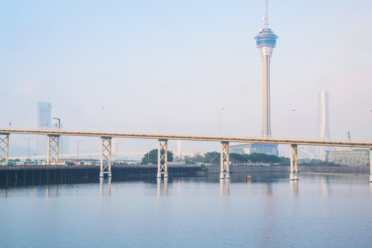 澳门城市建筑天际线和滨海风光