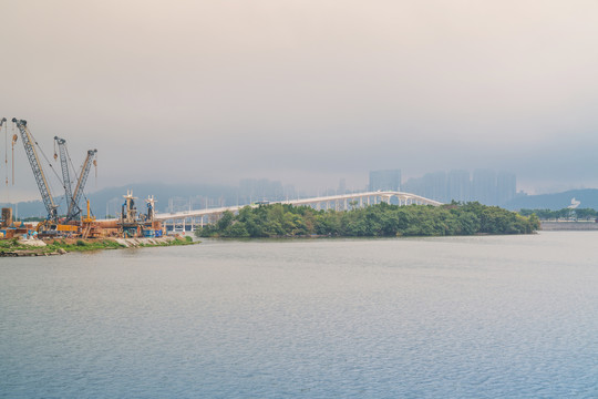 澳门城市建筑天际线和滨海风光