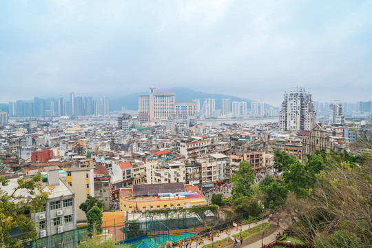 俯瞰澳门城市建筑天际线全景