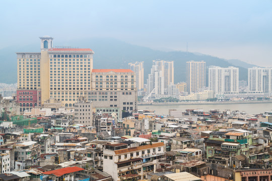 俯瞰澳门城市建筑天际线全景