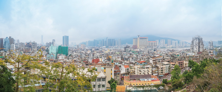 俯瞰澳门城市建筑天际线全景