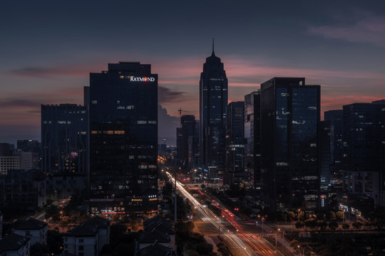 宁波南部商务区建筑夜景