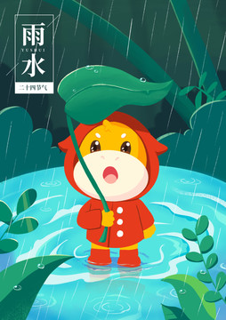 手绘牛年二十四节气雨水