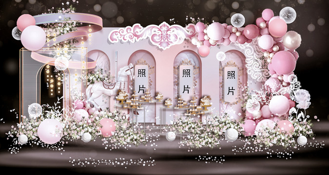 粉色婚禮甜品臺(tái)效果圖