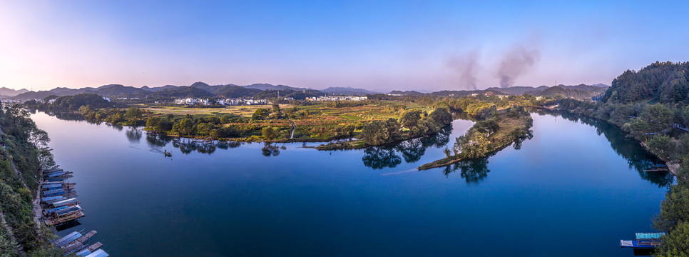 夕阳西下月亮湾宽幅大图