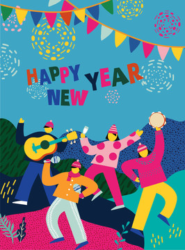 新年快樂插畫海報