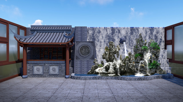 新中式假山園林景觀