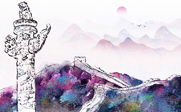 國(guó)慶節(jié)長(zhǎng)城華表素材背景