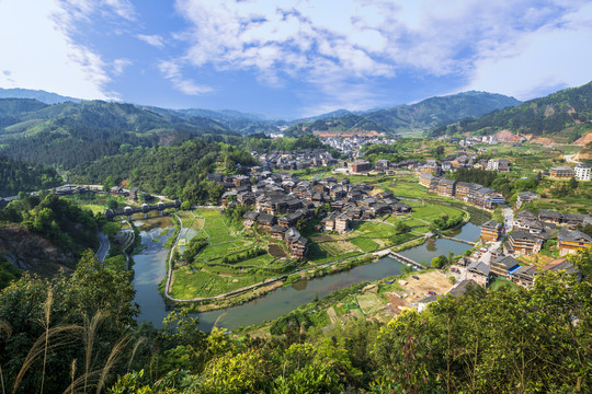 广西三江程阳八寨全景