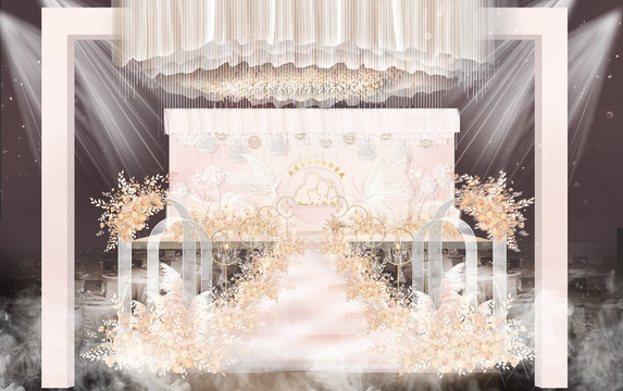 香槟粉大气婚礼舞台效果图