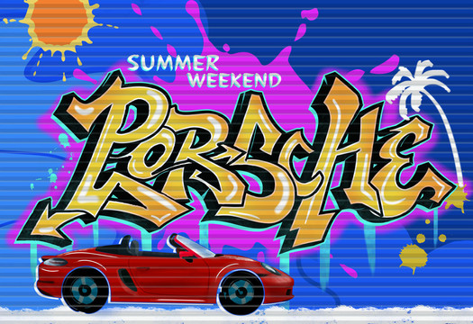Porsche夏日涂鸦墙背景板