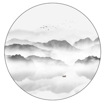 禅意水墨山水装饰画